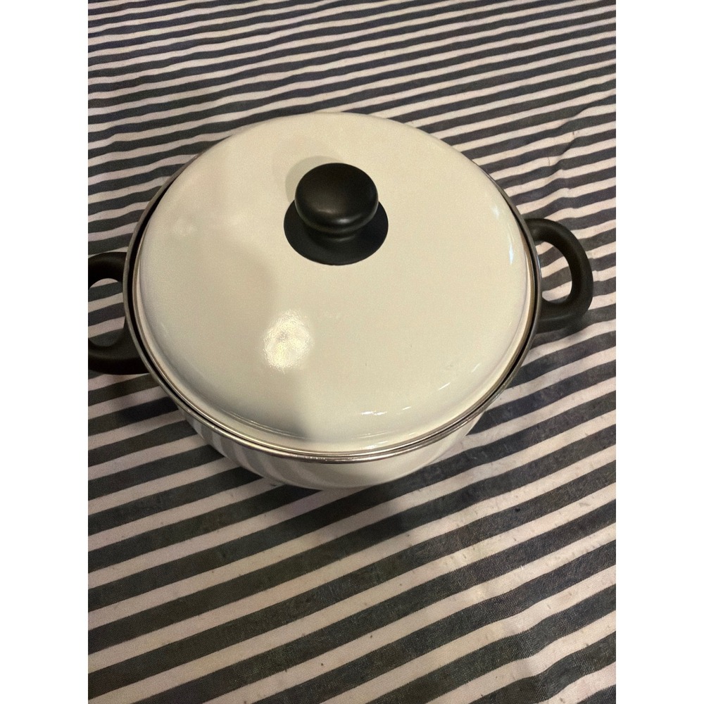 VTG Encore White Enamel‎ Dutch Oven Pot with Lid 5.5 Qt Made in Spain Vintage